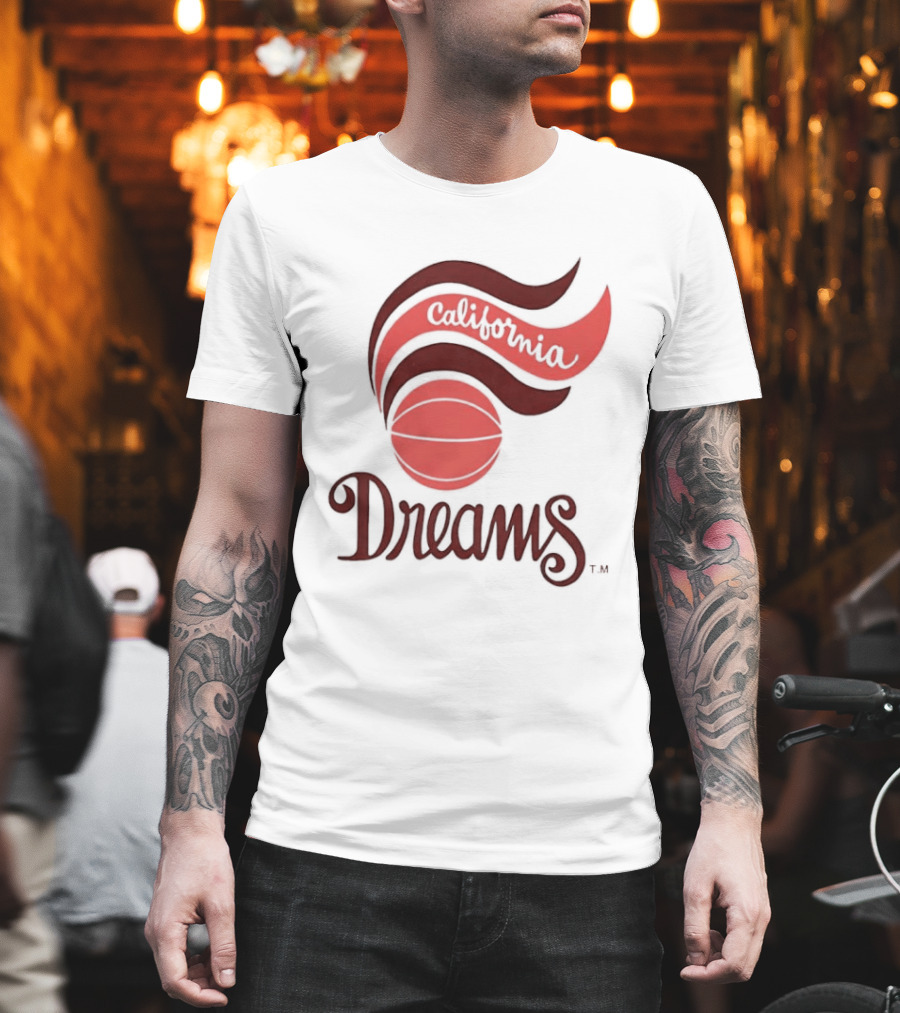 California Dreams Basketball Retro Style Design with Red Waves and Ball T-Shirt