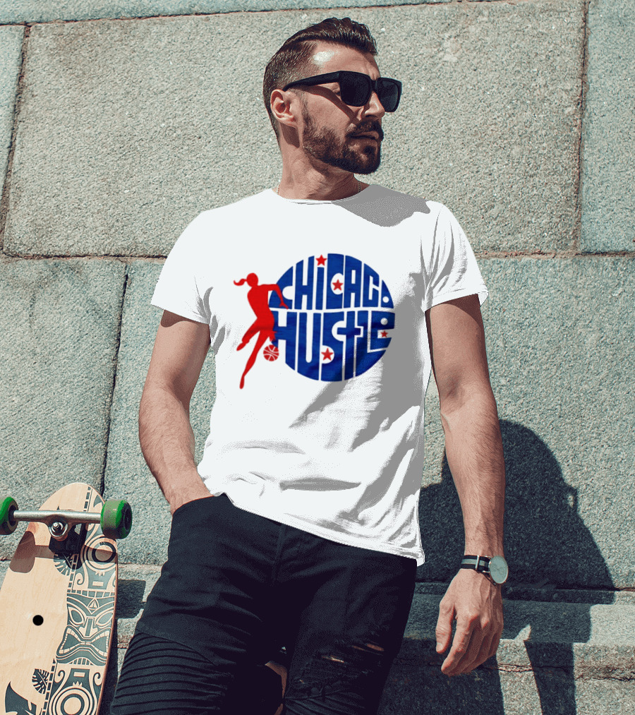 Chicago Hustle WPBL Basketball Red Player Blue Circle T-Shirt