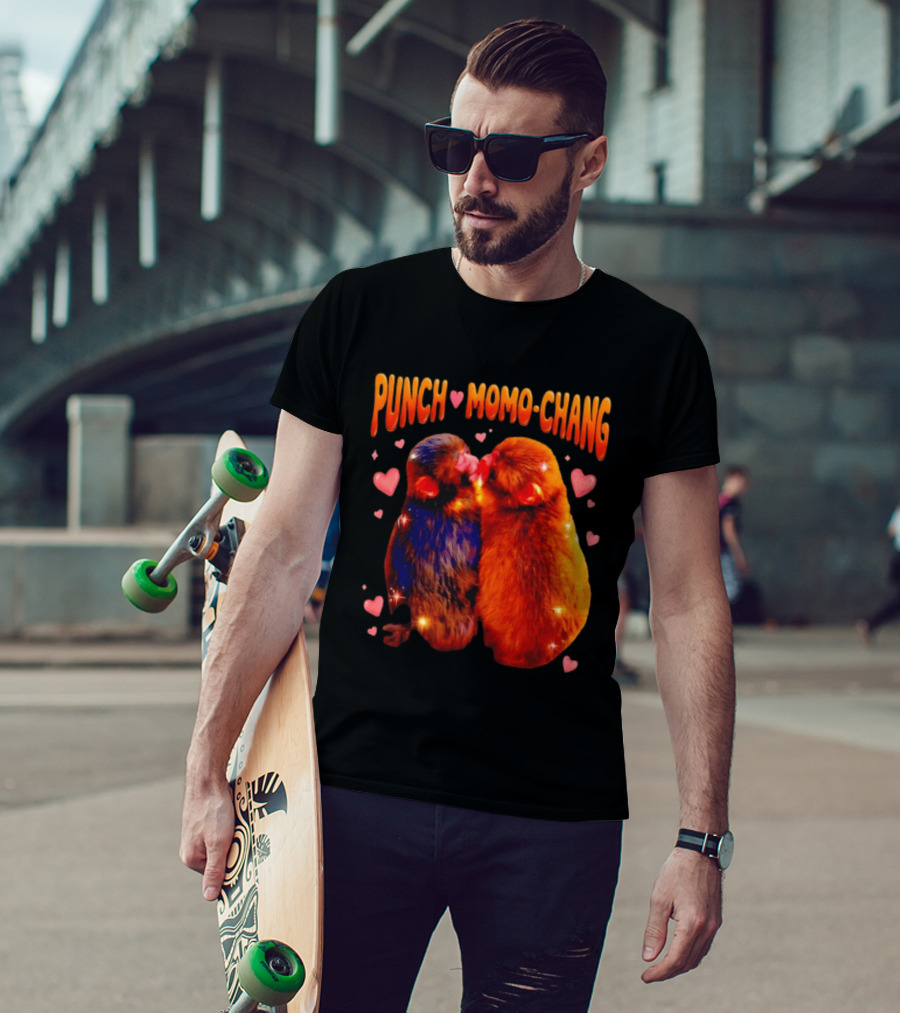 Punch Momo Chang Kissing Monkeys With Hearts T-Shirt