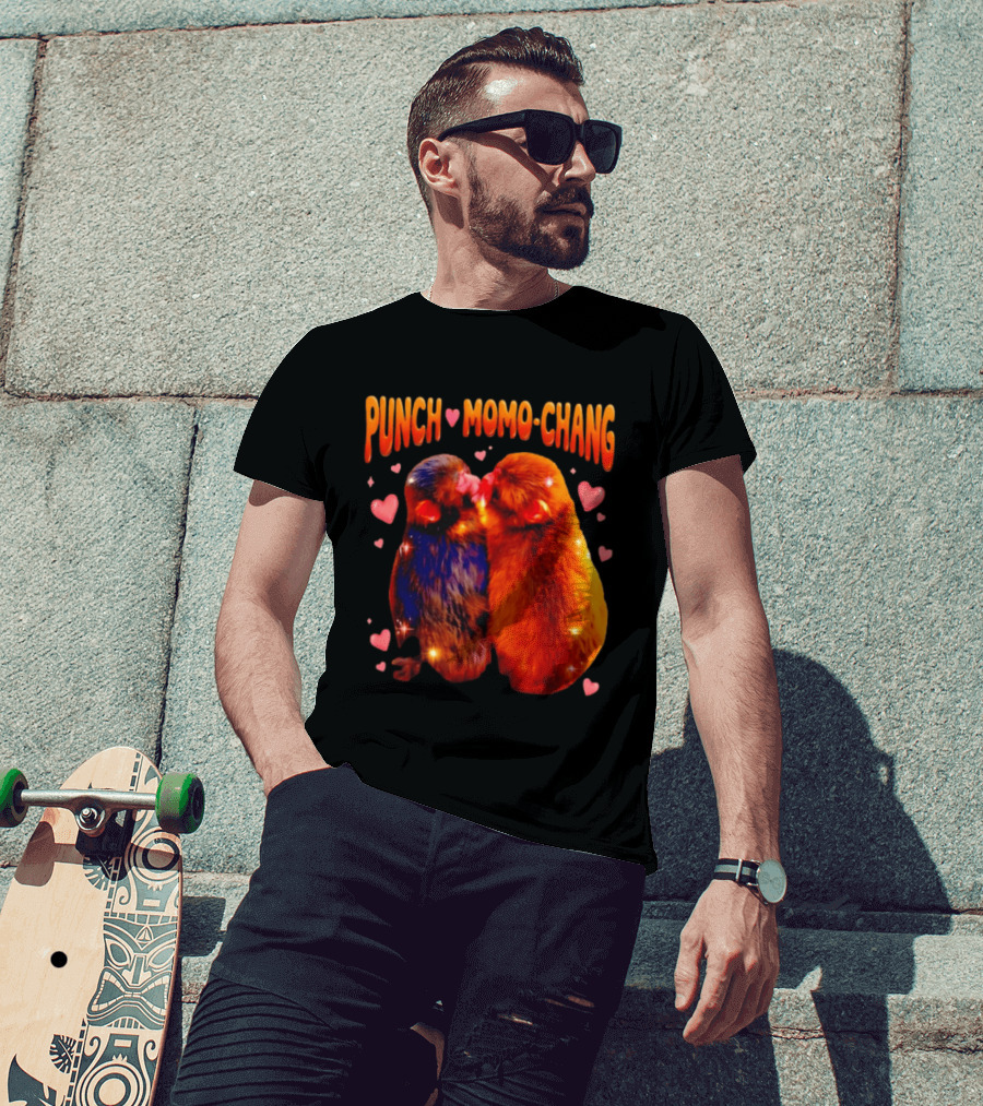Punch Momo Chang Kissing Monkeys With Hearts T-Shirt