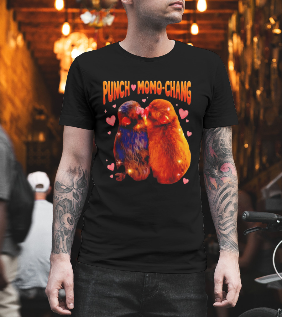 Punch Momo Chang Kissing Monkeys with Hearts T-Shirt