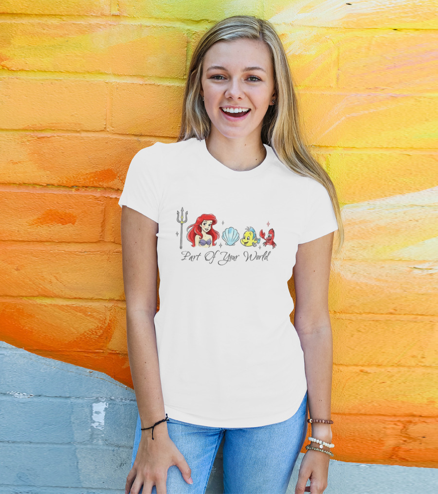 Ariel Disney Part Of Your World With Flounder And Seashell T-Shirt