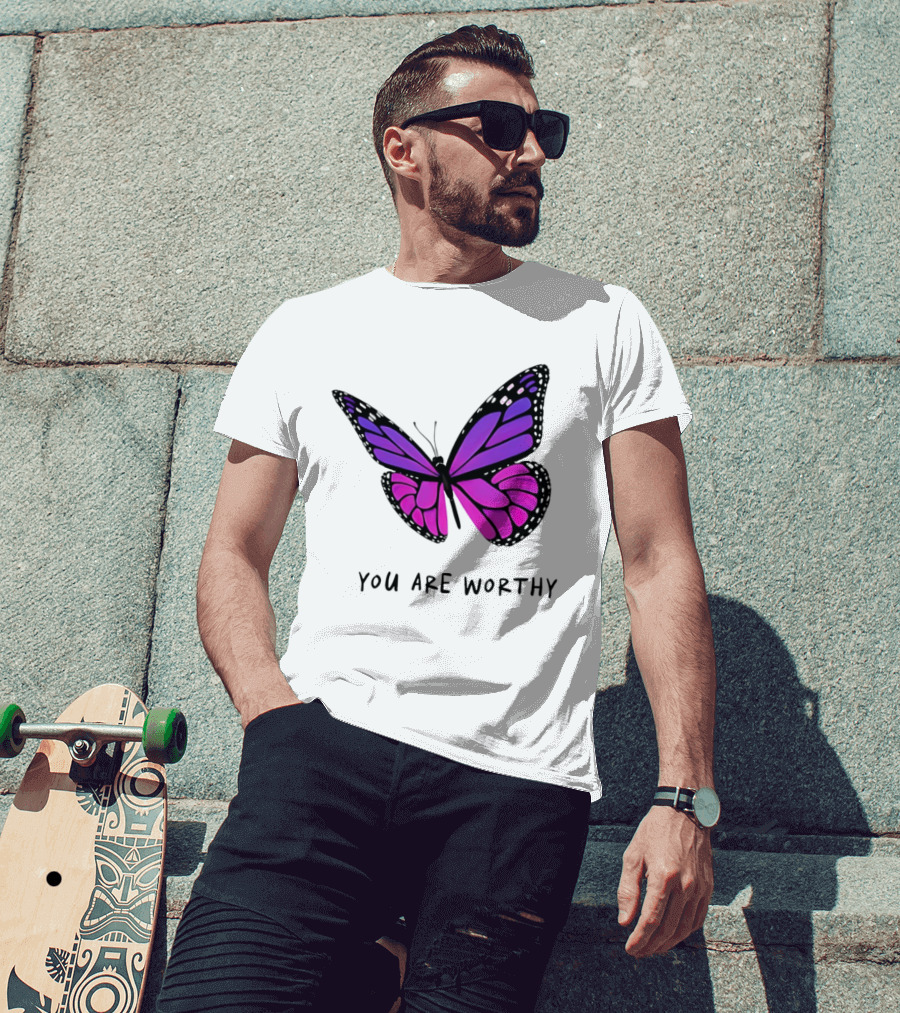 You Are Worthy Butterfly Purple Pink T-Shirt