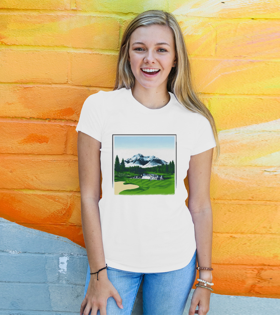 Golf Course Mountain Landscape Scenic Nature Forest Greenery Snowcapped Peaks T-Shirt