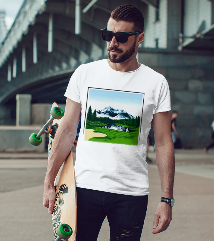 Golf Course Mountain Landscape Scenic Nature Forest Greenery Snowcapped Peaks T-Shirt