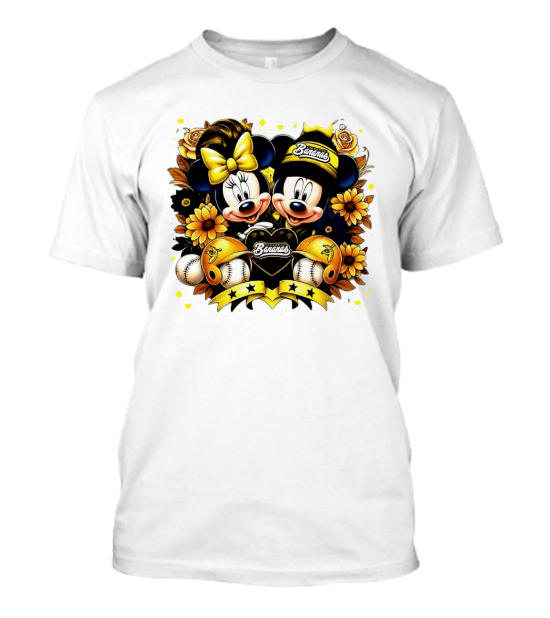Mickey And Minnie Disney X Savannah Bananas Baseball Collaboration Floral T-Shirt