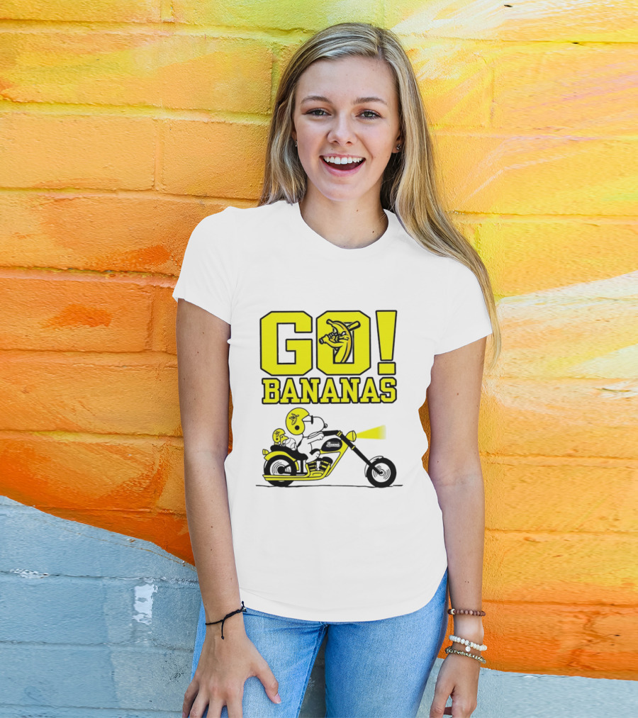Snoopy Woodstock Go Bananas Motorcycle Savannah Bananas T-Shirt