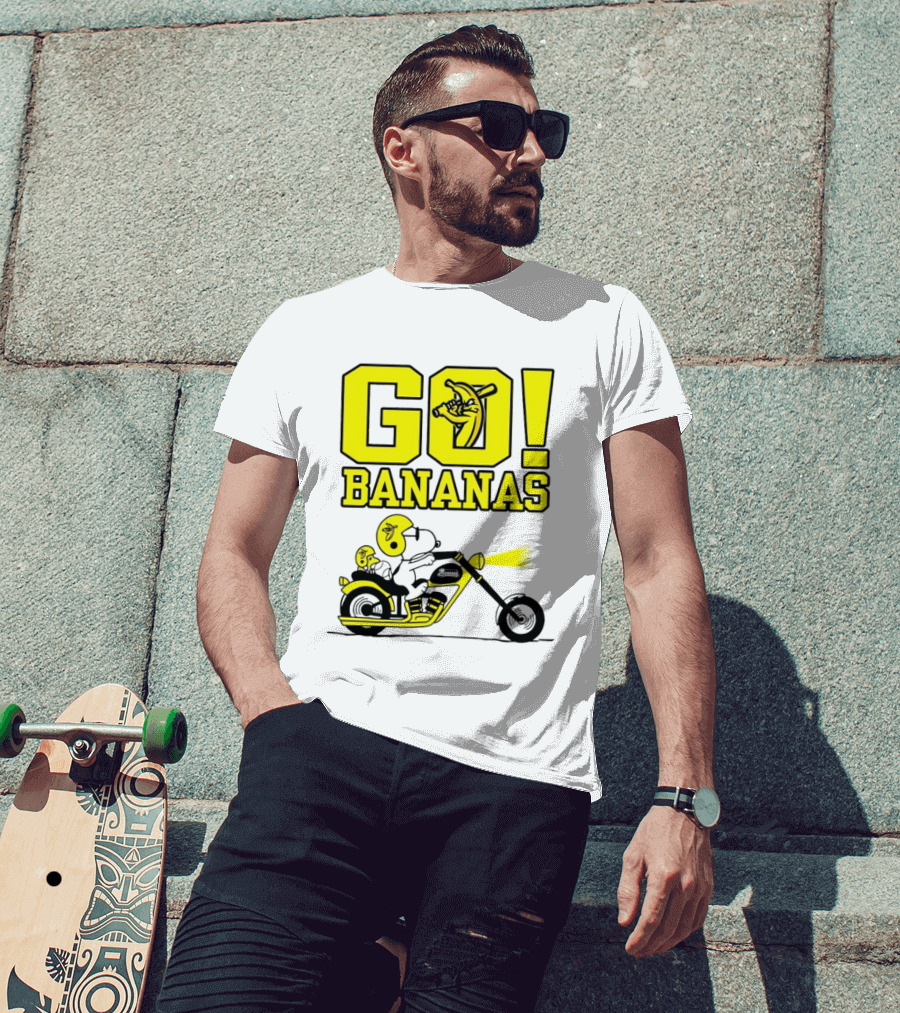 Snoopy Woodstock Go Bananas Motorcycle Savannah Bananas T-Shirt