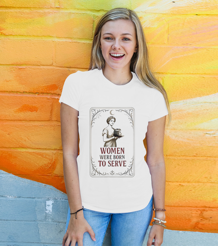 Women Were Born To Serve Vintage Skeleton Maid Gothic T-Shirt