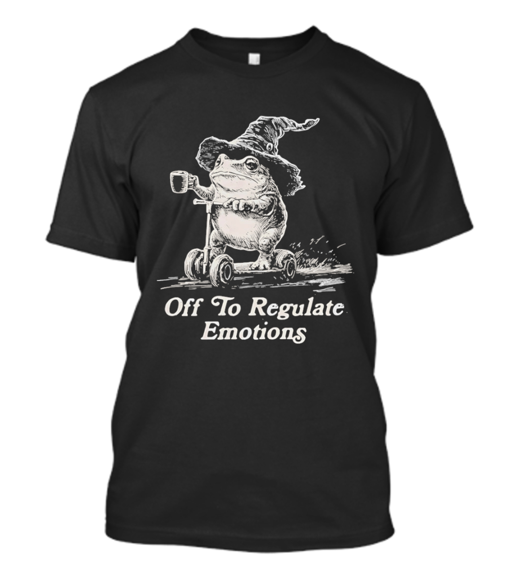 Wizard Frog Riding Scooter Off To Regulate Emotions T-Shirt