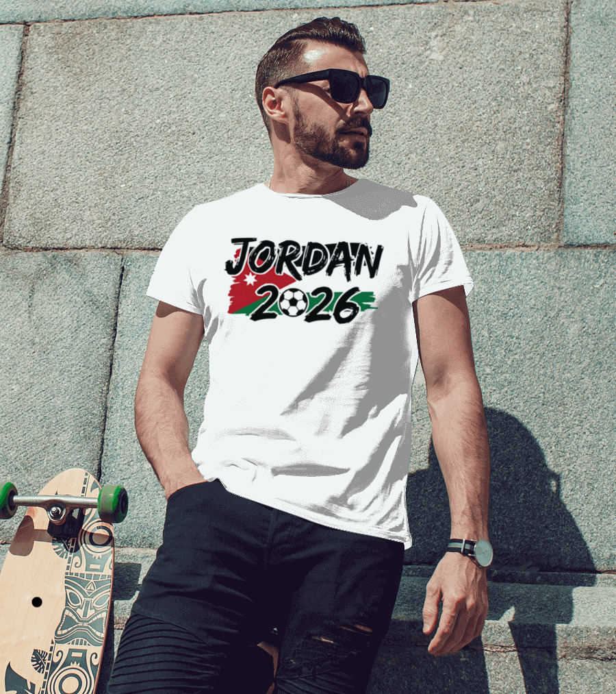 Jordan 2026 World Cup Soccer Team Flag Map Football T-Shirt