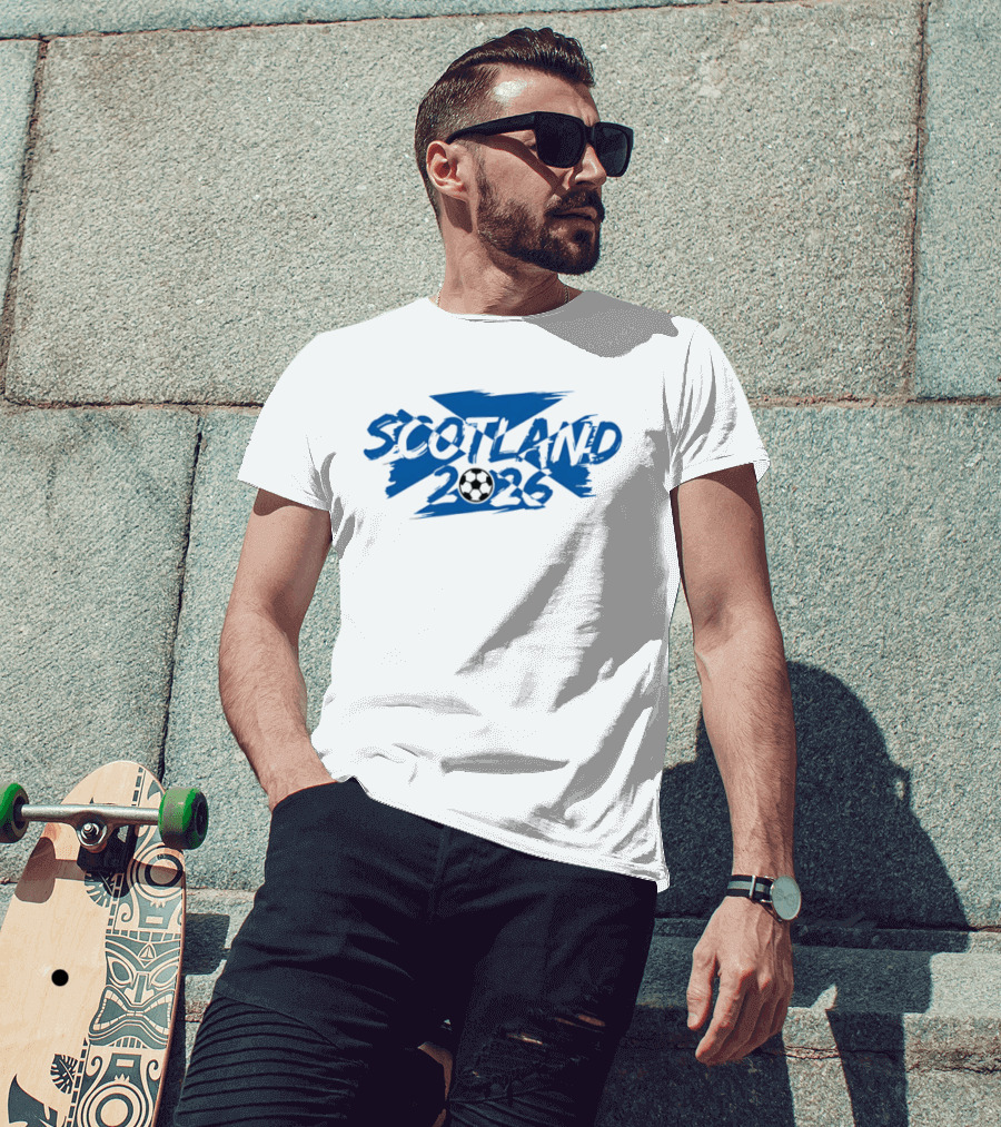 Scotland 2026 Soccer Emblem With Blue Brushstroke T-Shirt