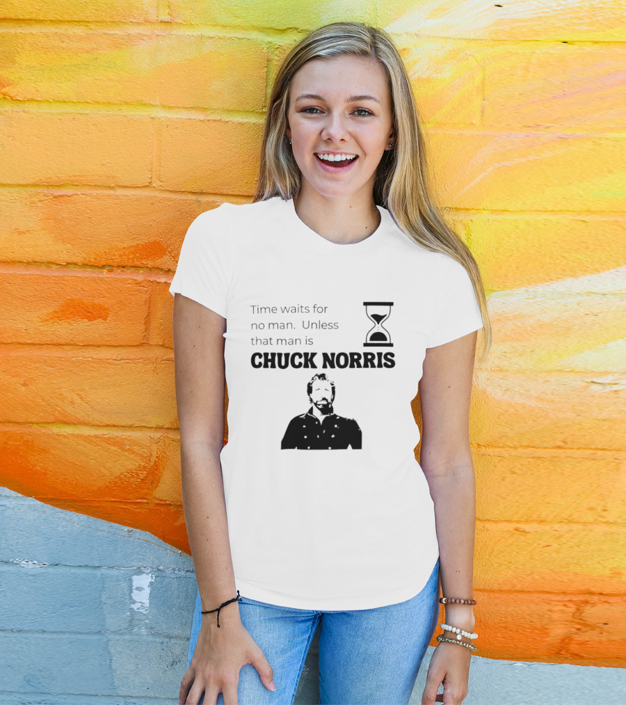 Time Waits For No Man Unless That Man Is Chuck Norris Hourglass Image T-Shirt
