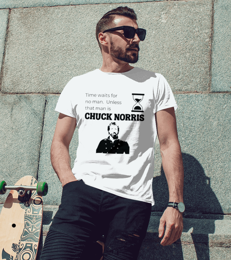 Time Waits For No Man Unless That Man Is Chuck Norris Hourglass Image T-Shirt