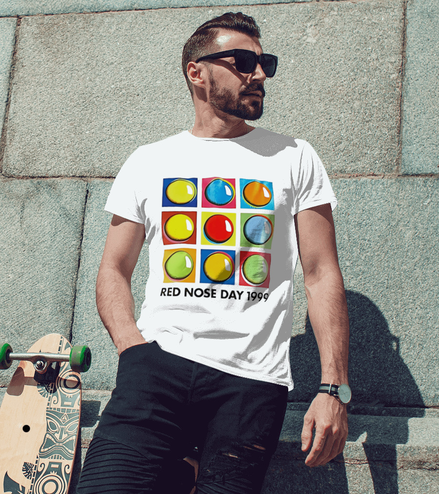 Red Nose Day 1999 Colorful Circular Pop Art Squares T-Shirt
