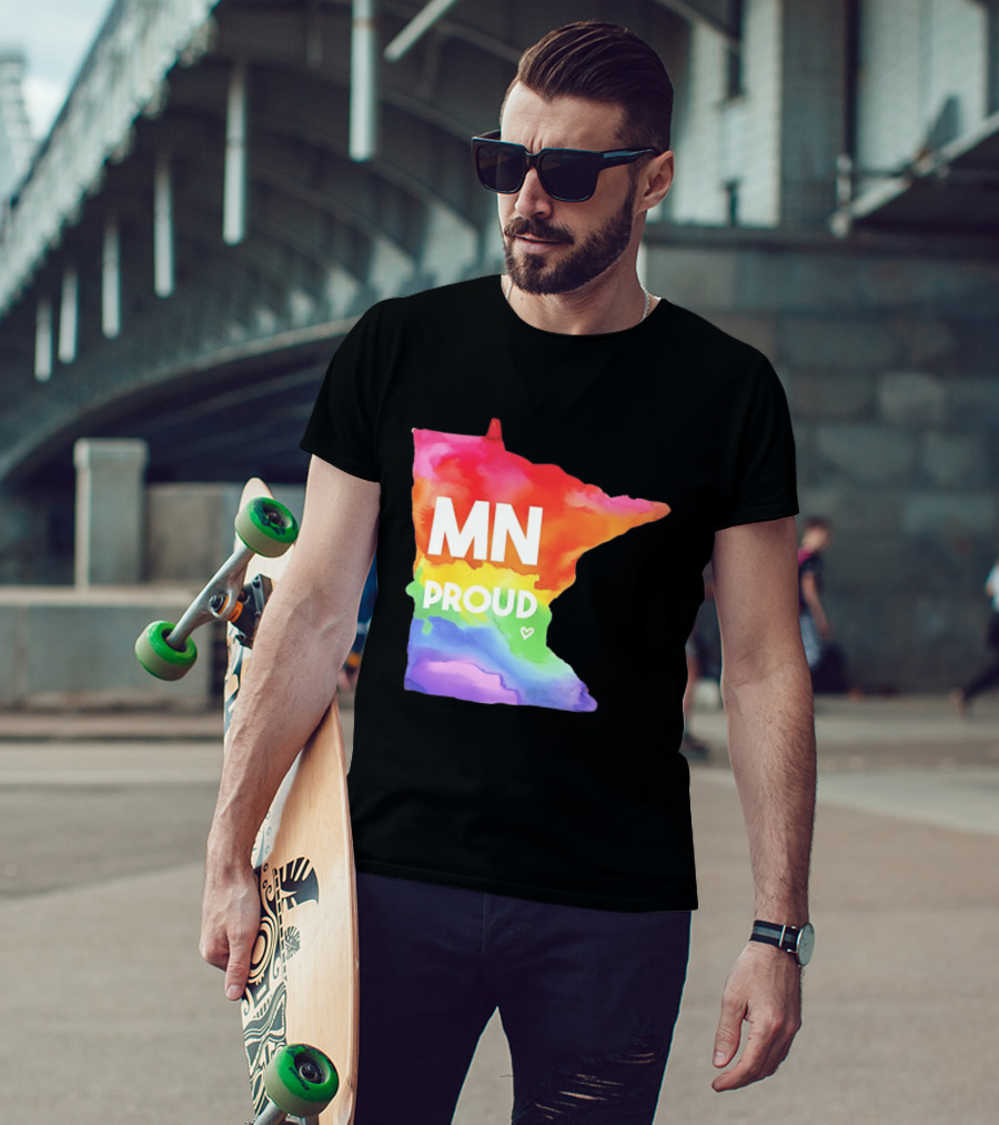 MN Proud Rainbow Heart Minnesota Map T-Shirt