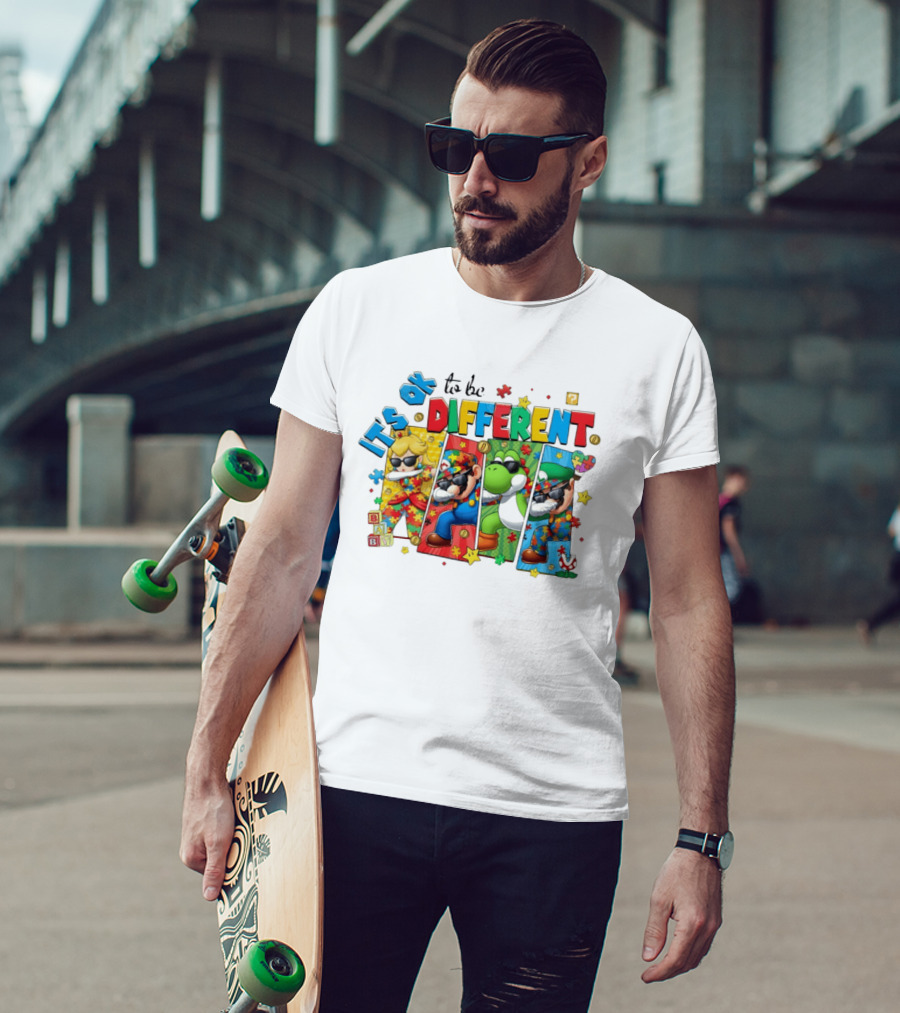 It's Okay To Be Different Mario Super Autism Characters Puzzle T-Shirt