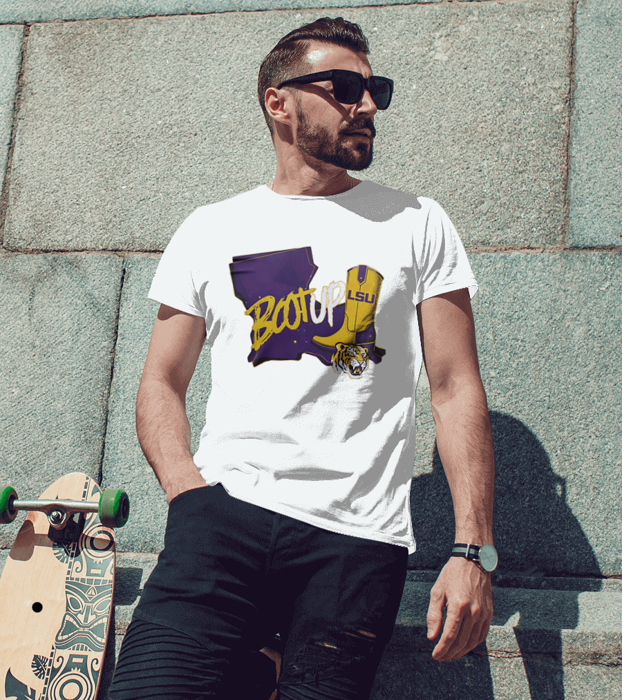 Welcome Home Coach Will Wade Boot Up LSU Tigers Louisiana Map And Boot With LSU Logo And Tiger Head T-Shirt