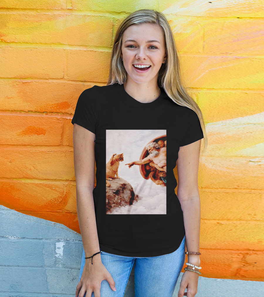 The Creation Of Cat Michelangelo Parody Cats Touching Paws T-Shirt
