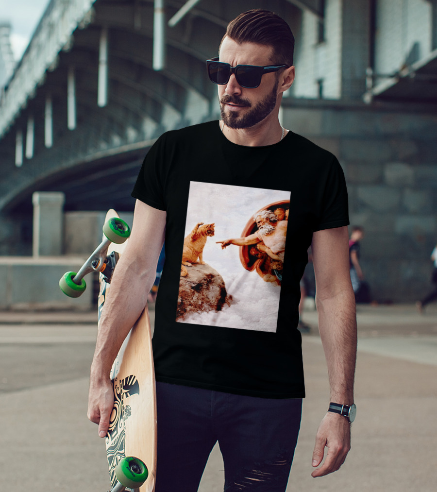 The Creation Of Cat Michelangelo Parody Cats Touching Paws T-Shirt