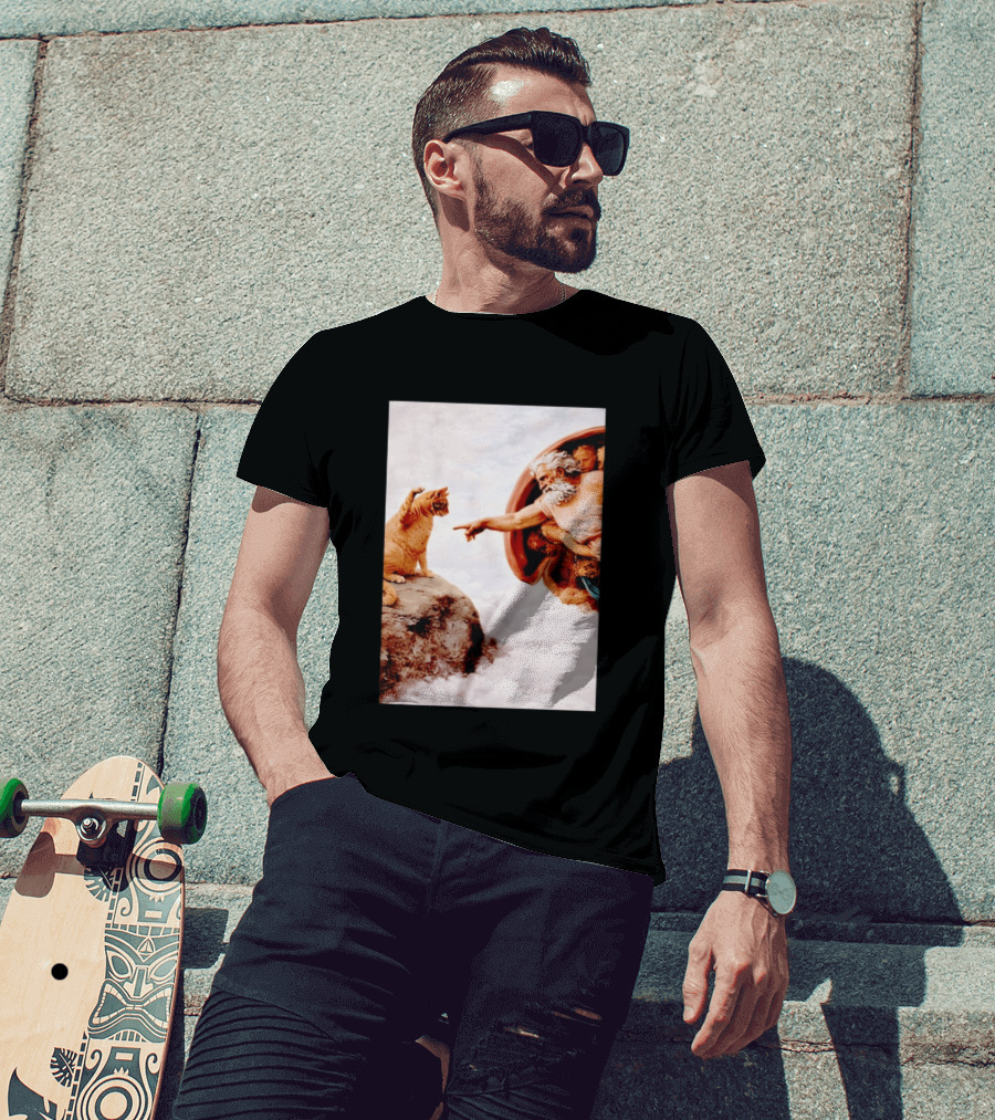 The Creation Of Cat Michelangelo Parody Cats Touching Paws T-Shirt