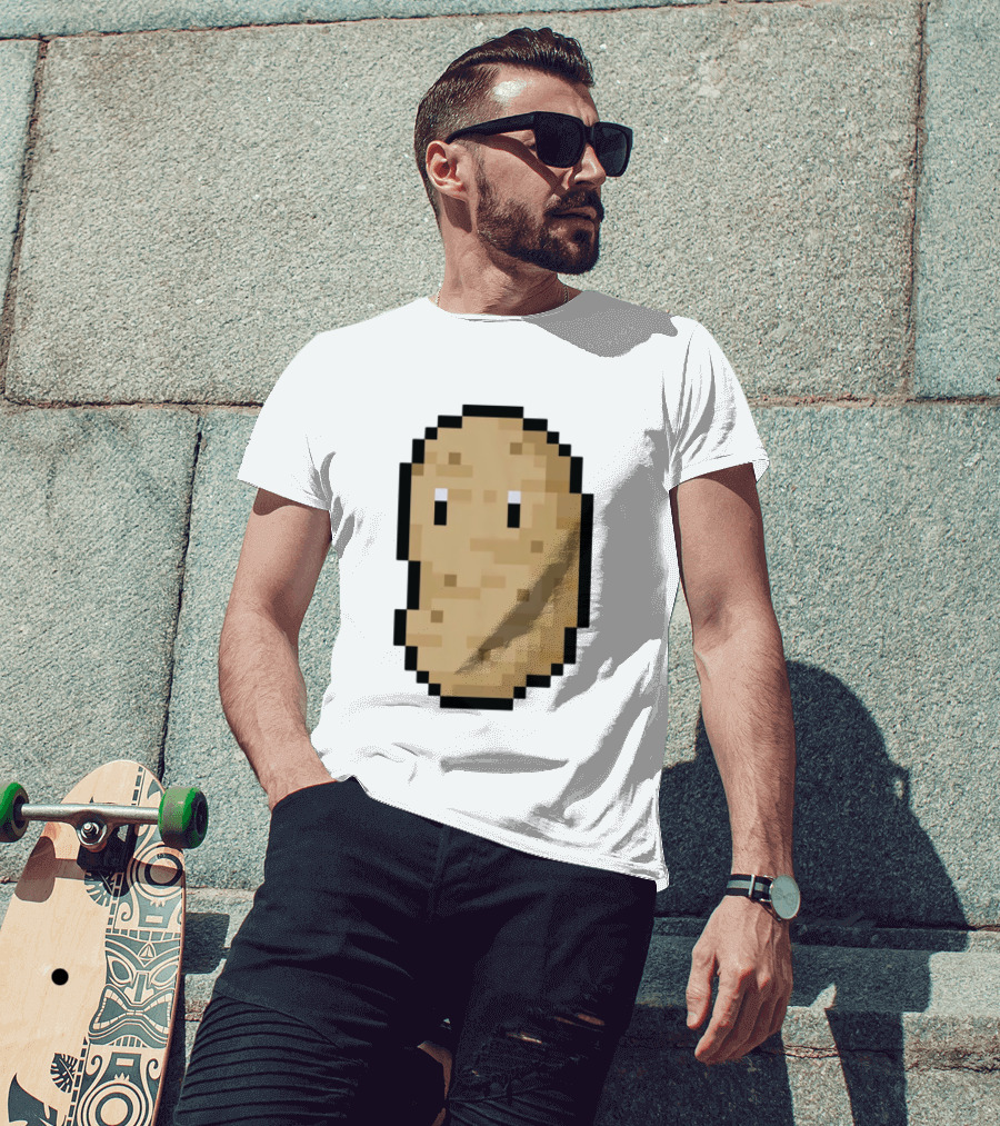 Pixelated Potato Meme Block Style Retro Gaming Humor T-Shirt