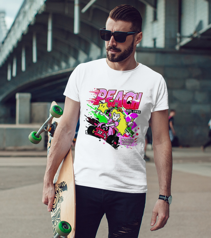 Peach Mario Kart Princess Riding With Star Power Est 1992 T-Shirt