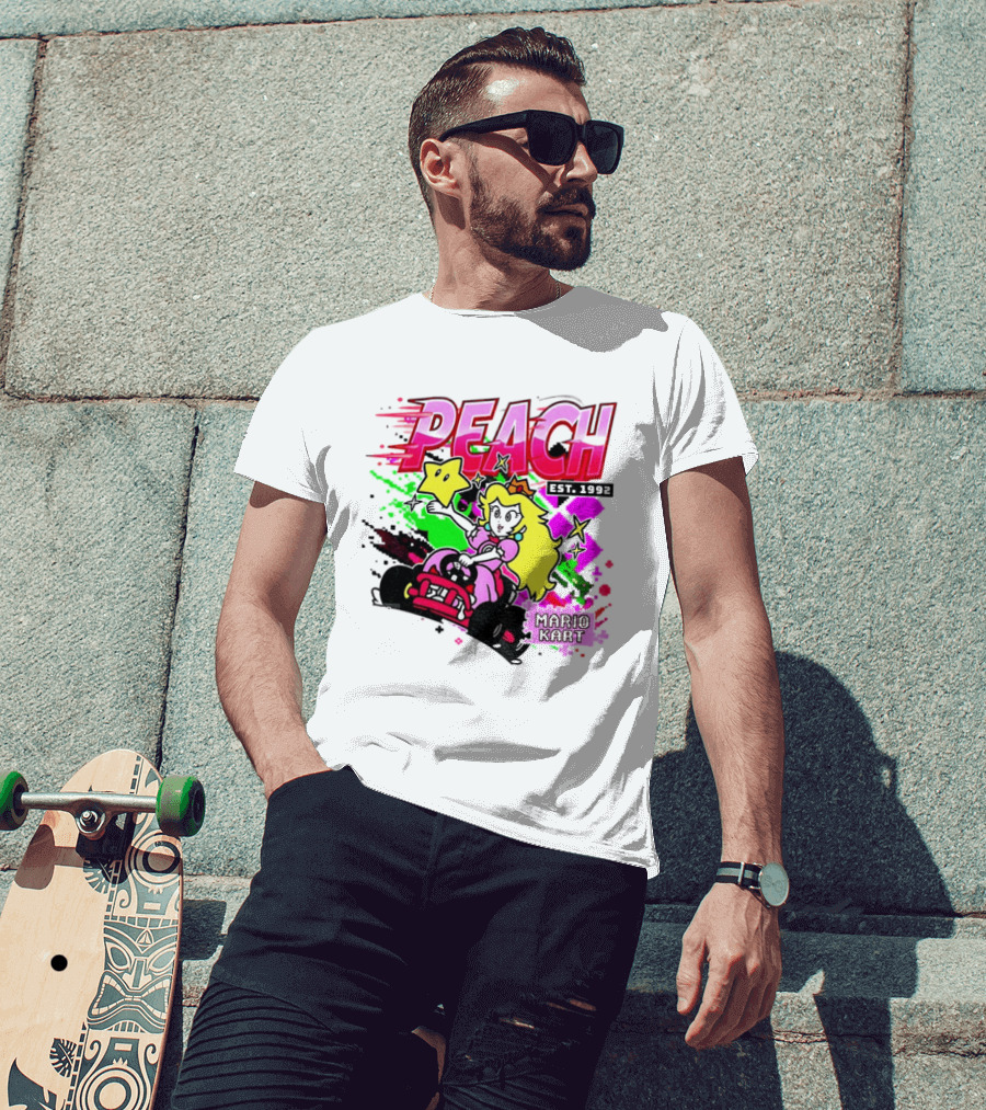 Peach Mario Kart Princess Riding With Star Power Est 1992 T-Shirt