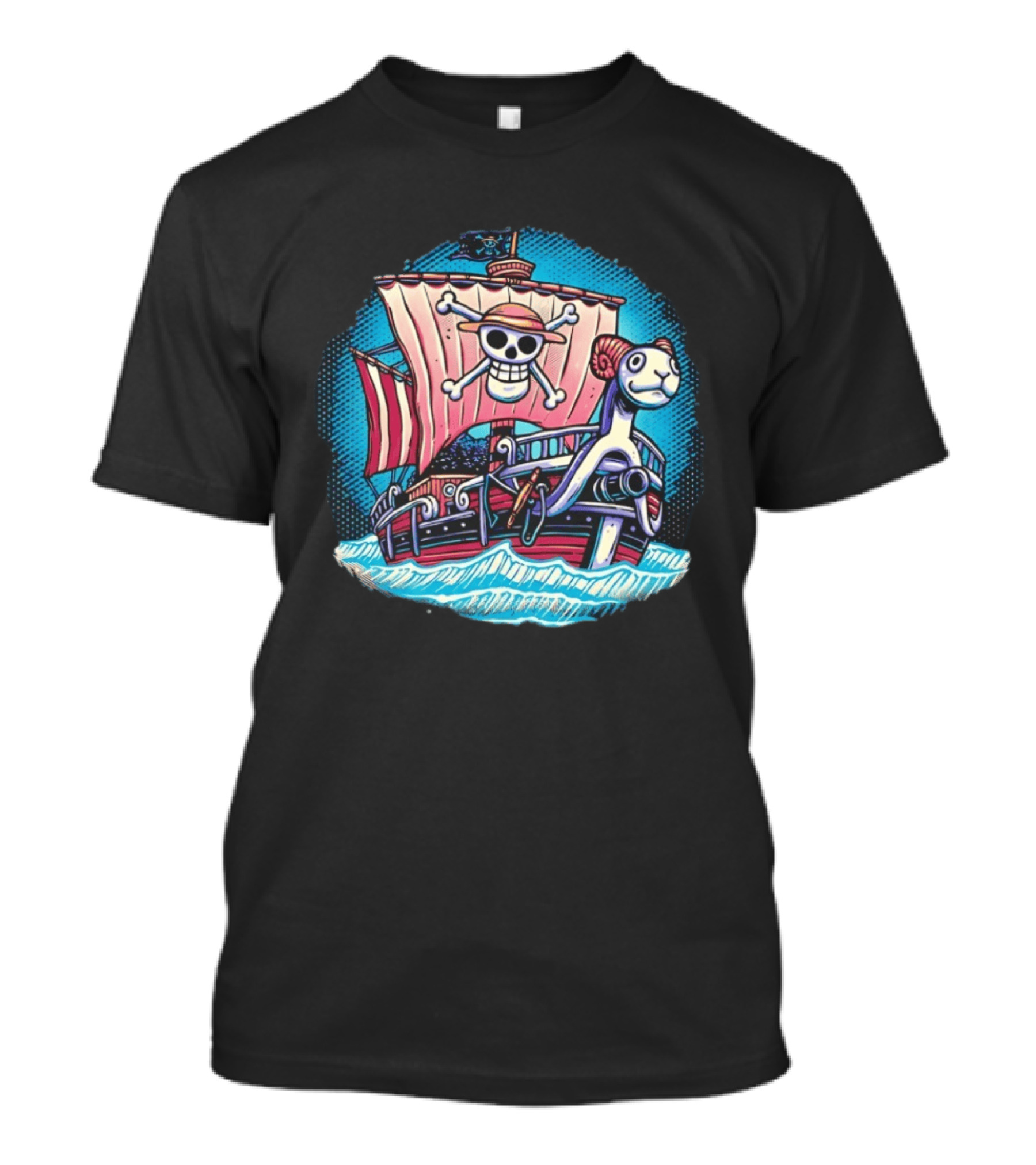 Straw Hat Pirates Going Merry Jolly Roger And Figurehead In Ocean Adventure T-Shirt