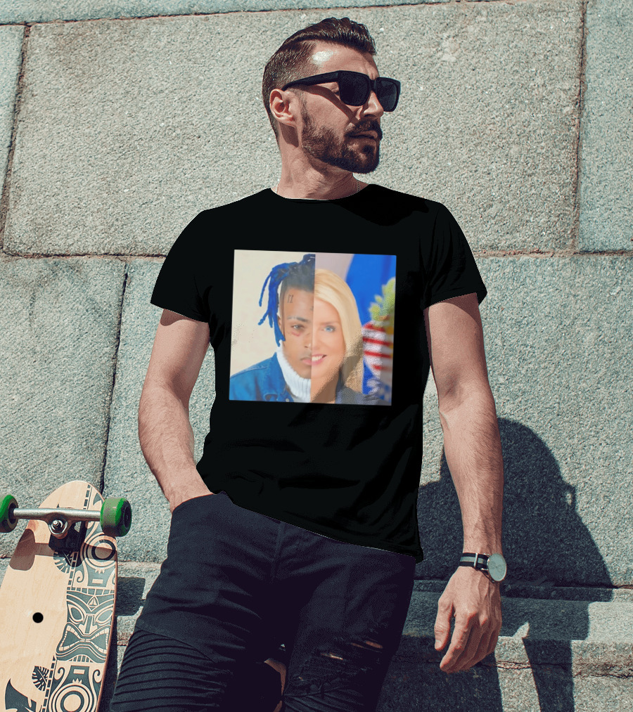 XXXTentacion Pam Bondi Split Image Face Half Blue Dreads Tattoos American Flag T-Shirt