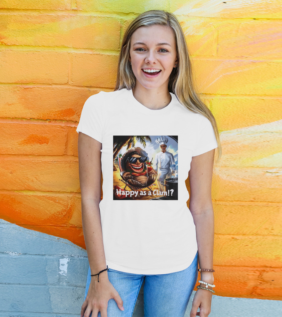 Happy As A Clam Beach Cartoon Chef Cooking Vacation Vibes T-Shirt