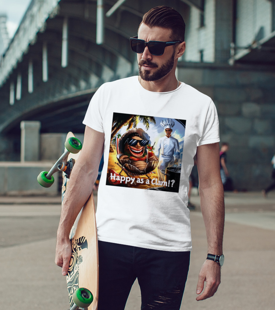 Happy As A Clam Beach Cartoon Chef Cooking Vacation Vibes T-Shirt