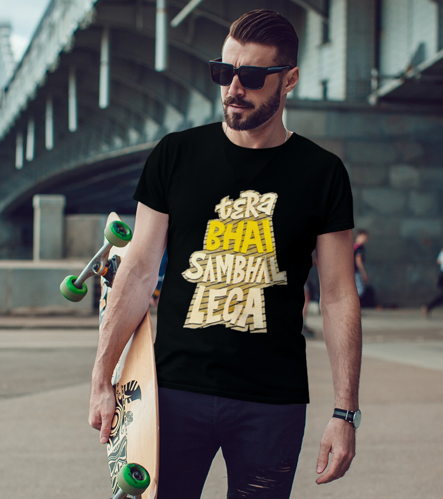 Tera Bhai Sambhal Lega Bold Yellow White T-Shirt
