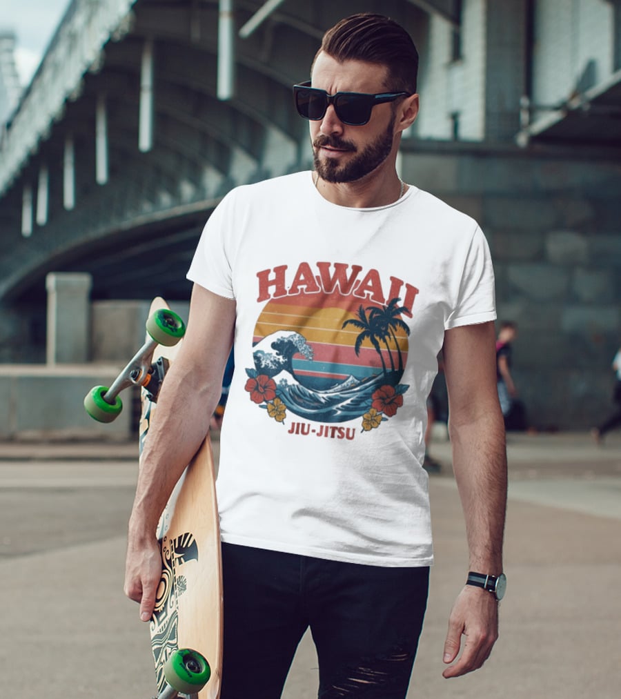 Hawaii Jiu Jitsu Vintage Surf And Palm Trees T-Shirt