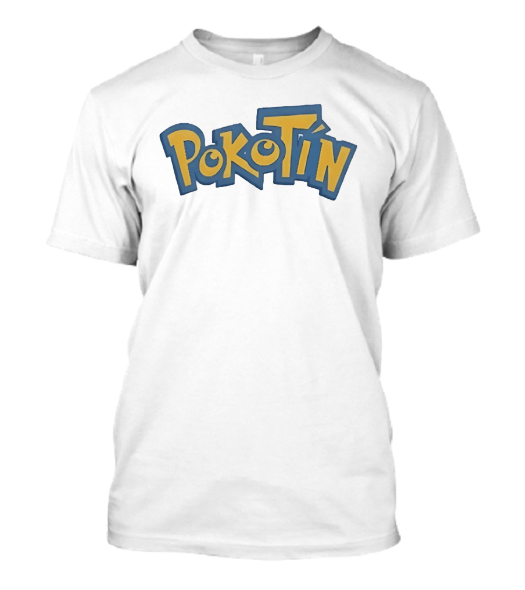 Pokotin Font Style Text In Yellow And Blue T-Shirt