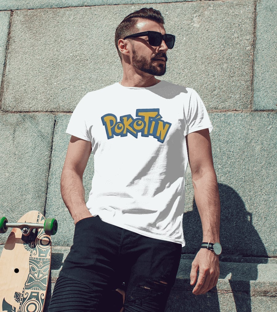Pokotin Font Style Text In Yellow And Blue T-Shirt