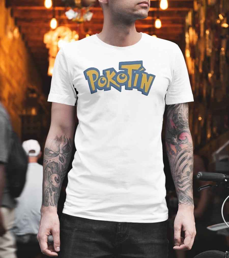 Pokotin Font Style Text In Yellow And Blue T-Shirt
