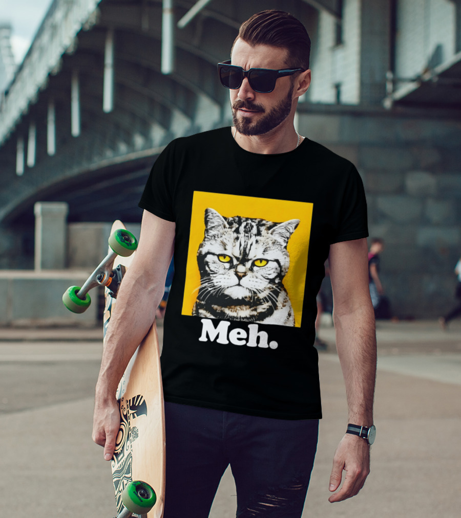 Meh Angry Cat With Yellow Eyes T-Shirt