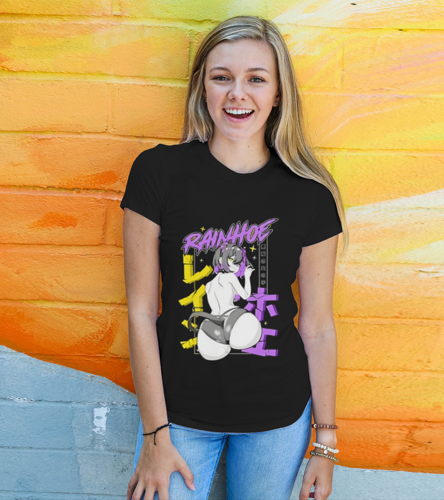 Rainhoe Demon Girl Anime Aesthetic With Japanese Text And Stars T-Shirt