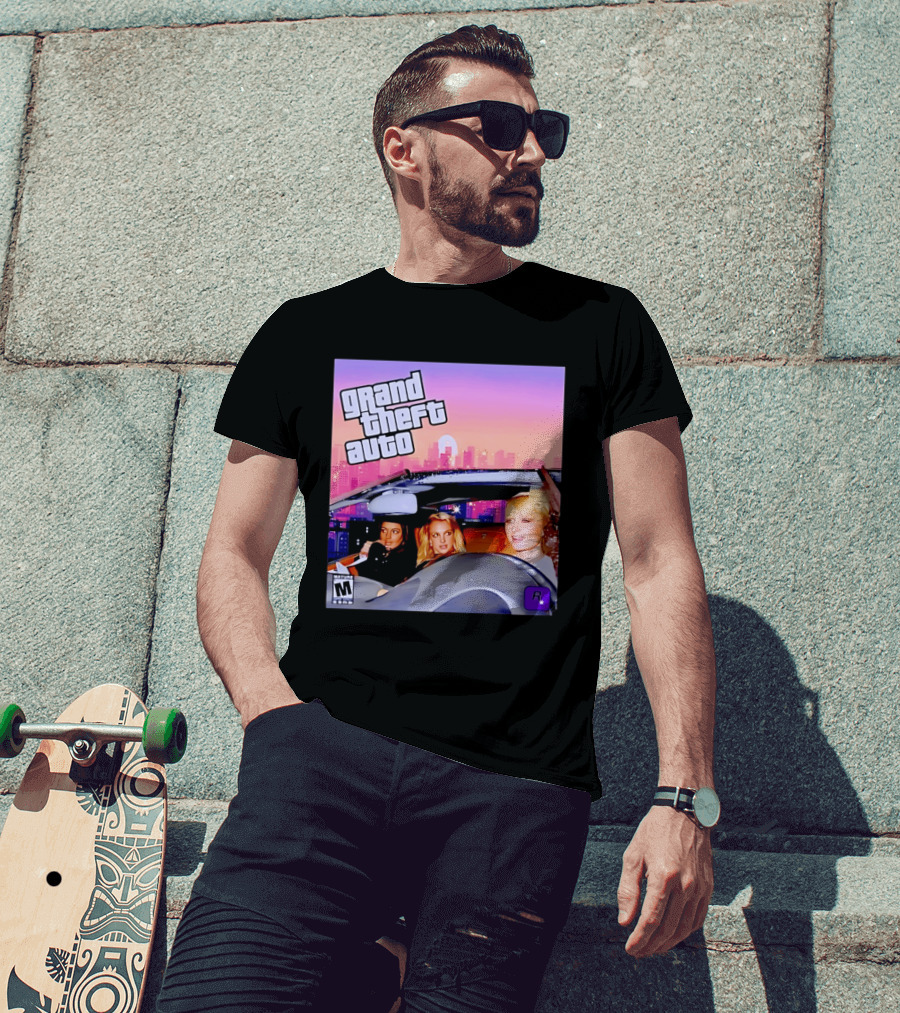 Grand Theft Auto Cover Paris And Britney Driving T-Shirt