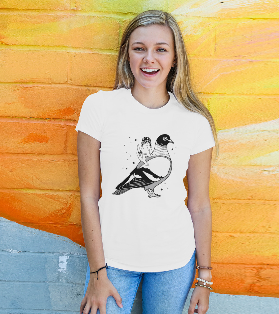 Gary Riding Pigeon With Stars And Cute Animal Rider T-Shirt