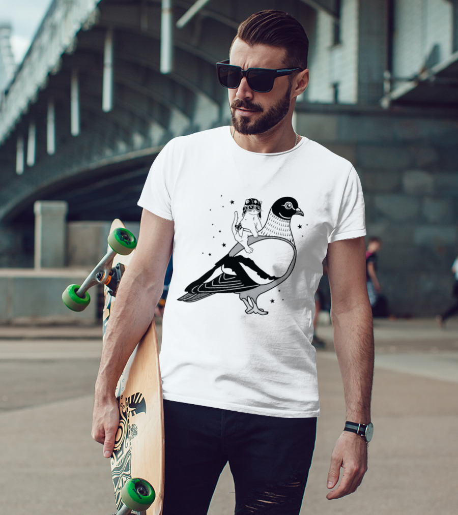 Gary Riding Pigeon With Stars And Cute Animal Rider T-Shirt