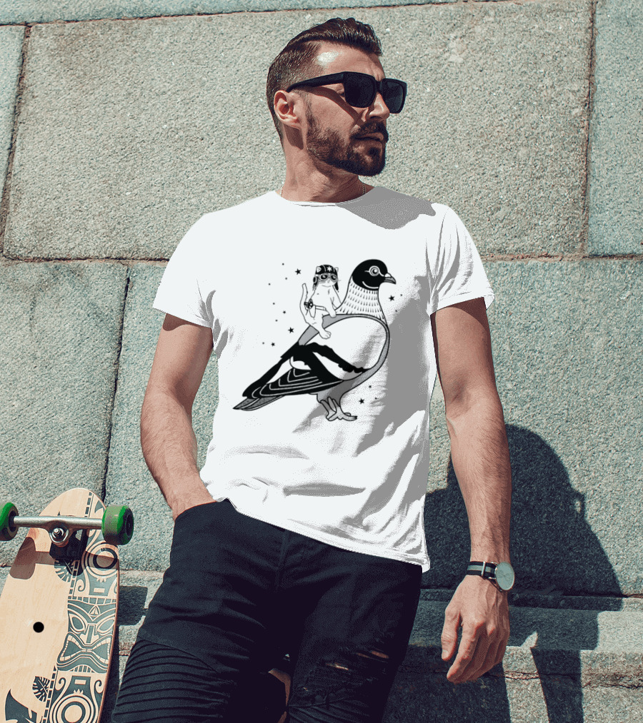 Gary Riding Pigeon With Stars And Cute Animal Rider T-Shirt