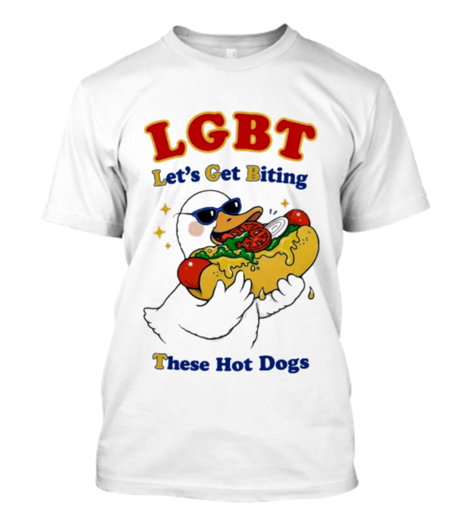 LGBT Goose Let's Get Biting These Hot Dogs Fun Pride Humor T-Shirt