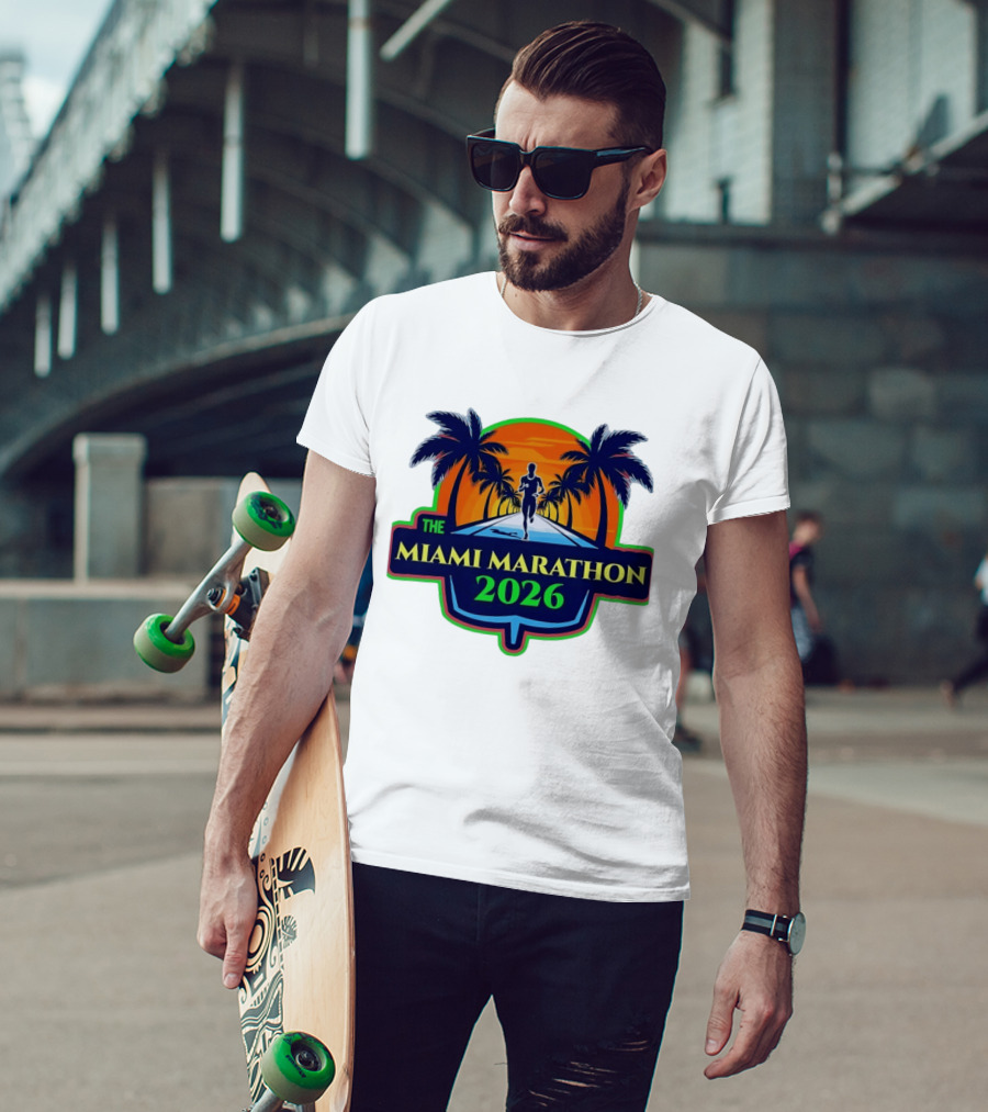 The Miami Marathon 2026 Palm Trees Sunset Runner T-Shirt