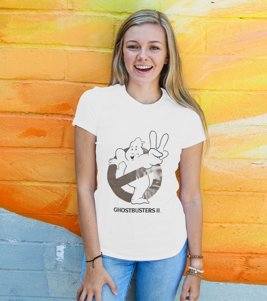 Ghostbusters II Classic Movie Logo With Peace Sign Ghost T-Shirt