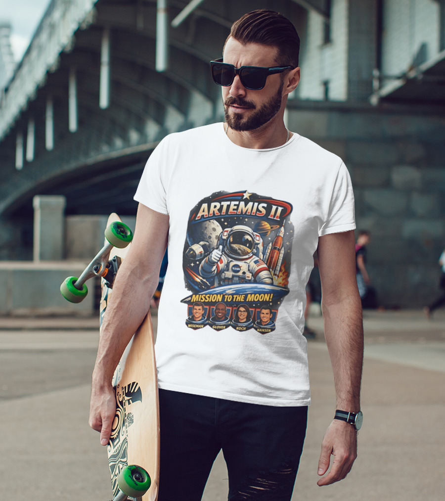 Artemis II NASA Astronauts Wiseman Glover Koch Hansen Lunar Mission T-Shirt