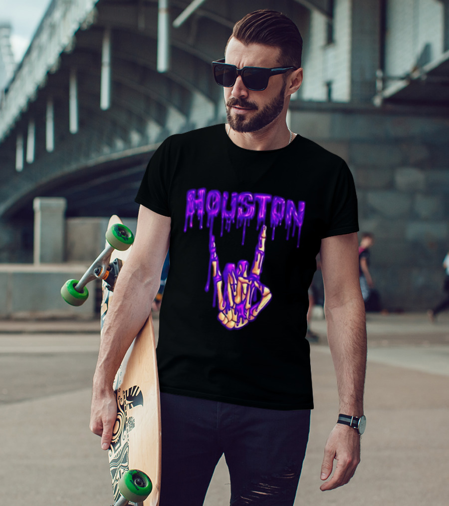 Houston Drip Skeleton Hand Gesture 2026 Purple T-Shirt