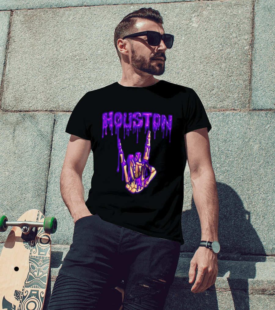 Houston Drip Skeleton Hand Gesture 2026 Purple T-Shirt