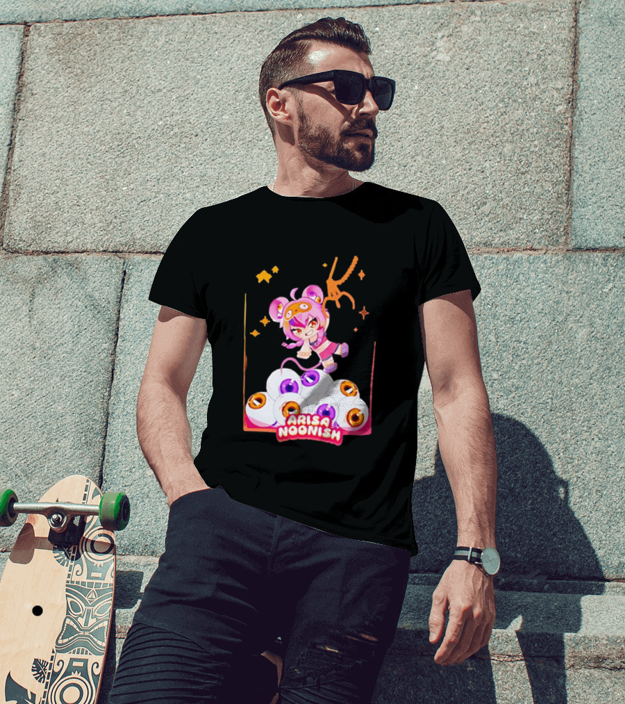 Playful Arisa Noonish With Seven Eyes Anime Character And Stars T-Shirt